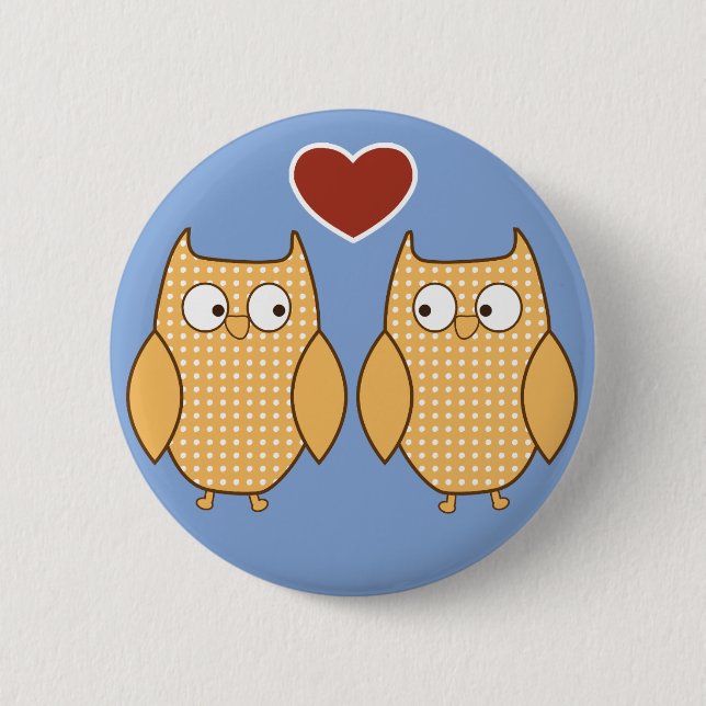 Owl heart love 2 inch round button (Front)
