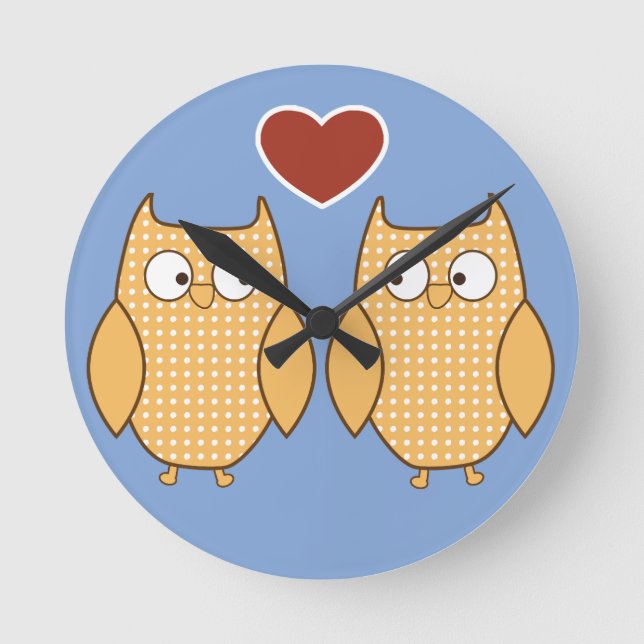 Owl heart love kids room decor round clock (Front)