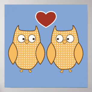Owl heart love kid's room poster