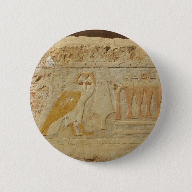 Owl Hieroglyph Detail, Hatshepsut Temple, Egypt 2 Inch Round Button (Front)