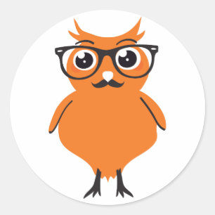 Owl Hipster with Glasses and Moustache Classic Round Sticker