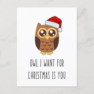 Owl I Want for Christmas Is You – Cute Owl Design Postcard