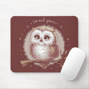 Owl Illustration Cute Whimsical Cottagecore Mouse Pad