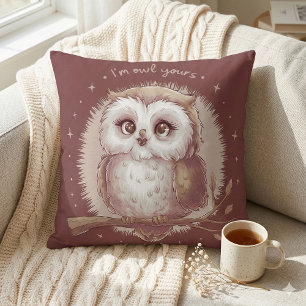 Owl Illustration Cute Whimsical Cottagecore Throw Pillow