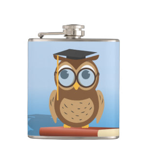 Owl illustration hip flask