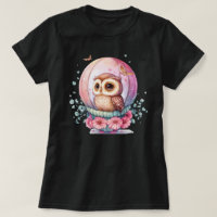 Owl in a Glass Sphere with Pink Flowers and Heart