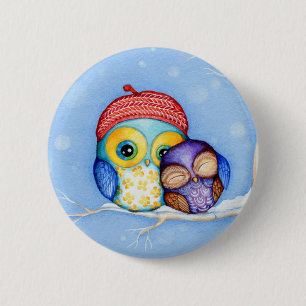 Owl in a Little Red Beret 2 Inch Round Button