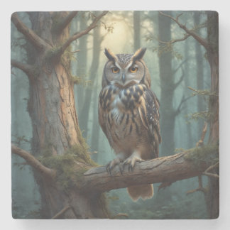 Owl in a Magical Forest Stone Coaster