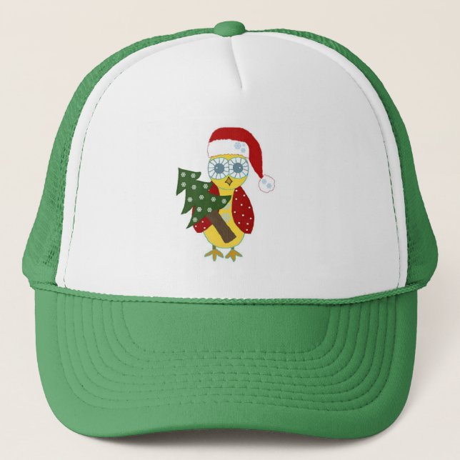 Owl in a Red Hat with Christmas Tree (Front)