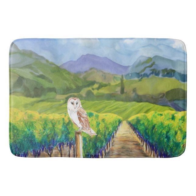 Owl in a Vineyard   Bath Mat (Front)