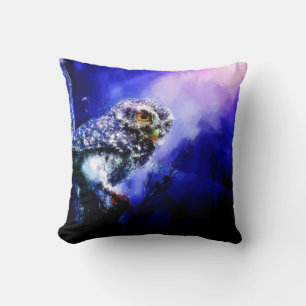 Owl In Blue Throw Pillow