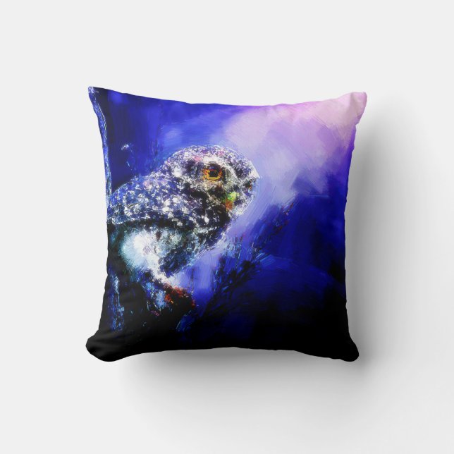 Owl In Blue Throw Pillow (Front)