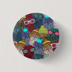 Owl in crown 1 inch round button