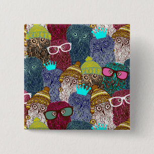 Owl in crown 2 inch square button