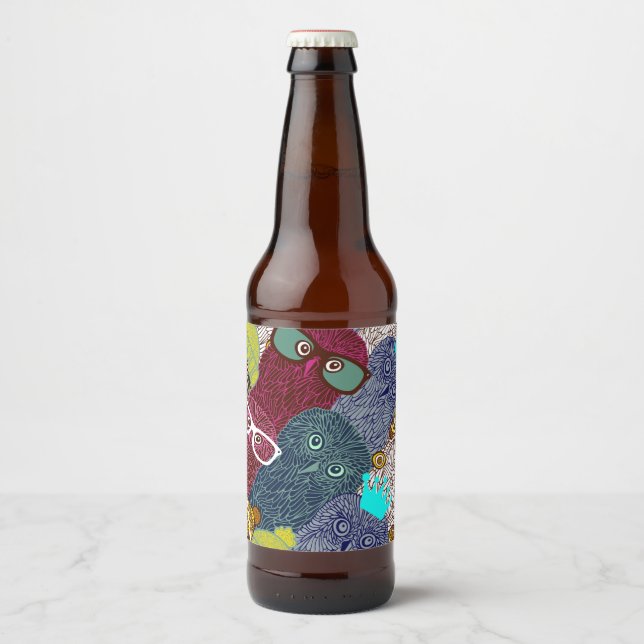 Owl in crown beer bottle label (Front)