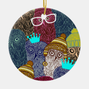 Owl in crown ceramic ornament