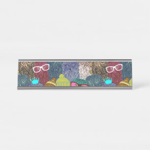 Owl in crown desk name plate