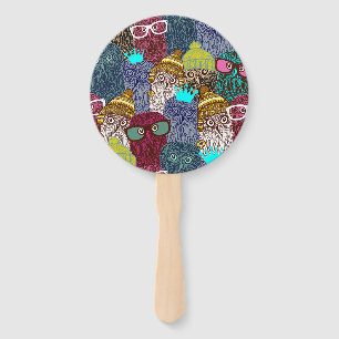 Owl in crown hand fan