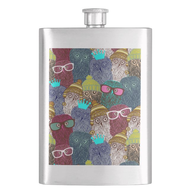 Owl in crown hip flask (Front)