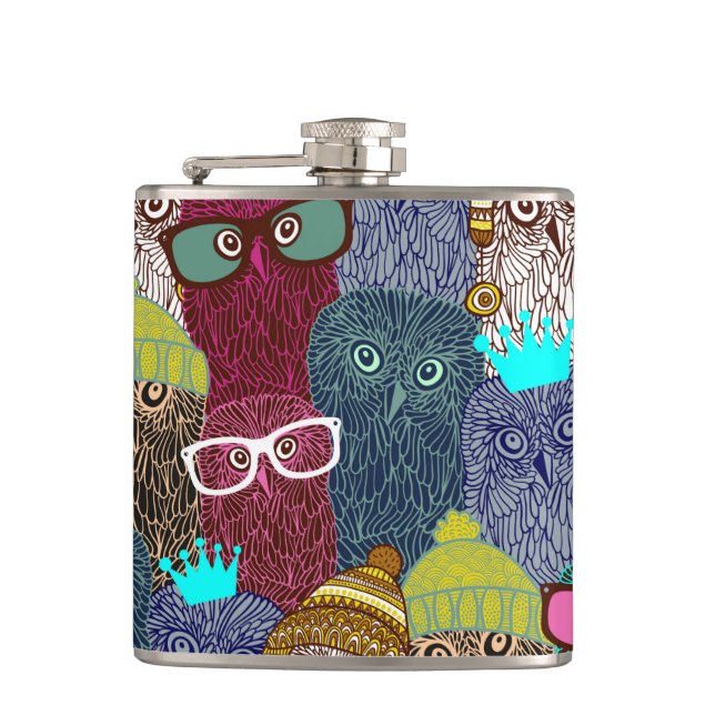Owl in crown hip flask (Front)