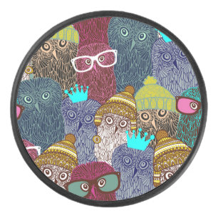 Owl in crown hockey puck