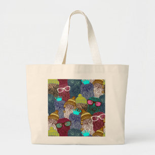 Owl in crown large tote bag