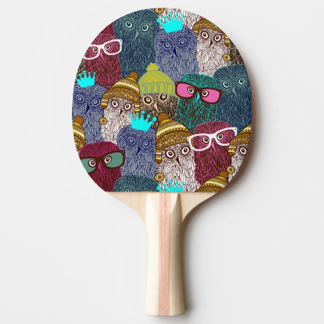 Owl in crown ping pong paddle (Front)