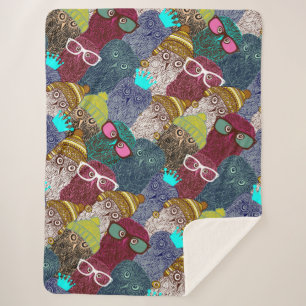 Owl in crown sherpa blanket