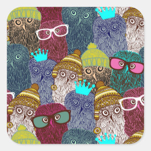 Owl in crown square sticker