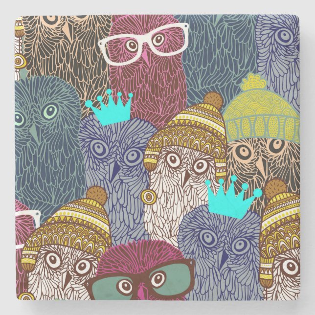 Owl in crown stone coaster (Front)