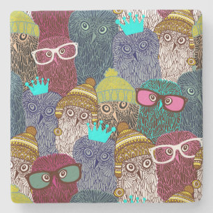 Owl in crown stone coaster