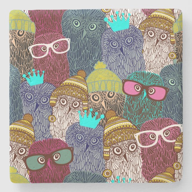 Owl in crown stone coaster (Front)