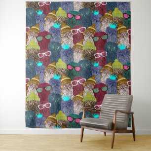Owl in crown tapestry