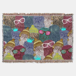 Owl in crown throw blanket