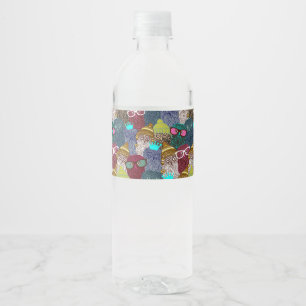 Owl in crown water bottle label
