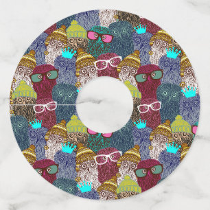Owl in crown wine glass tag