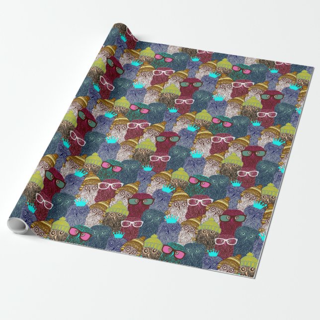 Owl in crown wrapping paper (Unrolled)