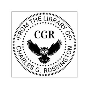 Owl in Flight Front View Library Book Name Self-inking Stamp