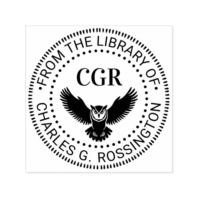 Owl in Flight Front View Library Book Name Self-inking Stamp (Design)
