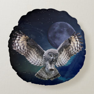 Owl in Flight Round Pillow