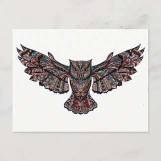 Owl in Flight - Stained Glass Design Postcard