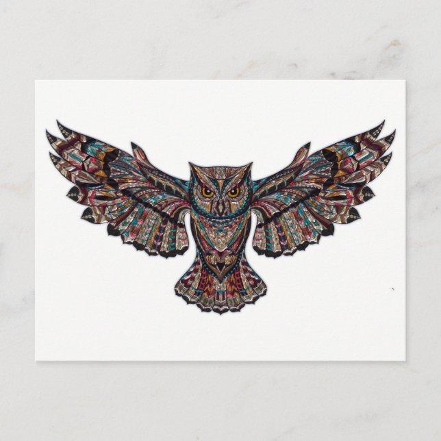 Owl in Flight - Stained Glass Design Postcard (Front)