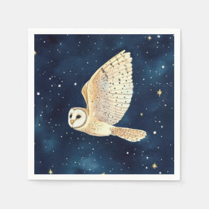 Owl in Flight Starry Night Watercolor Christmas  Napkin