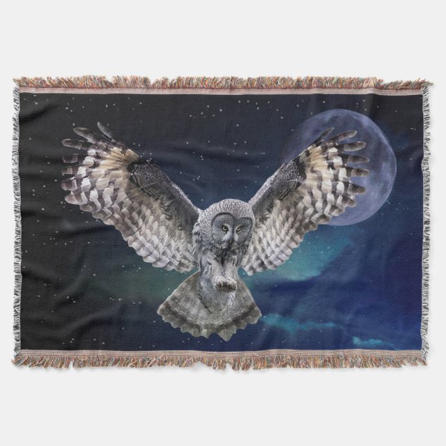 Owl in Flight Throw Blanket (Front)