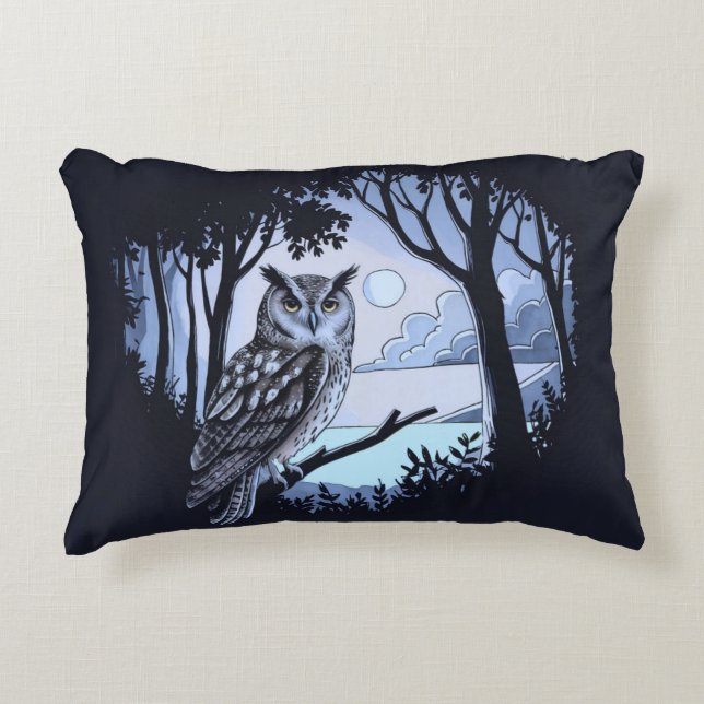 Owl in Forest Clearing Accent Pillow (Front)