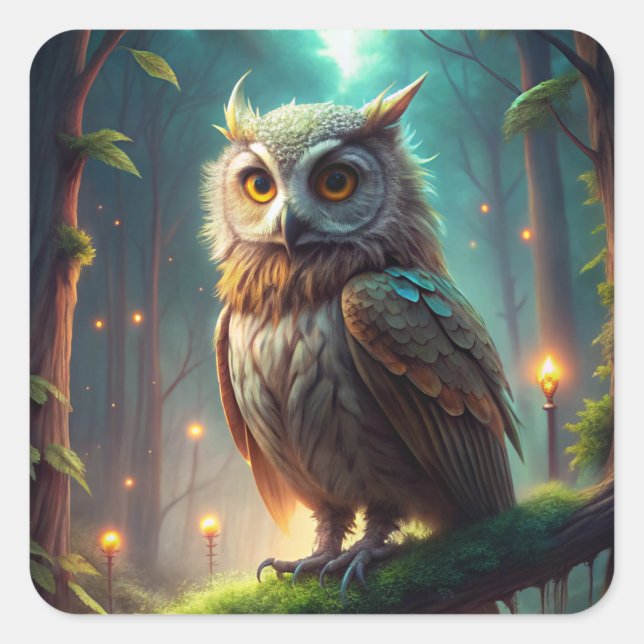 Owl in Forest Square Sticker (Front)