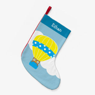 Owl in Hot Air Balloon Personalized Small Christmas Stocking