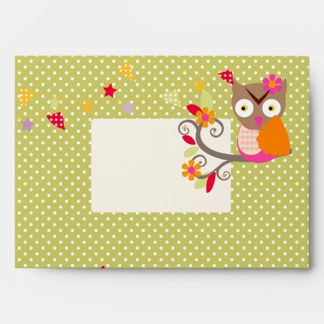 Owl in hot pink + orange Envelopes (Front)