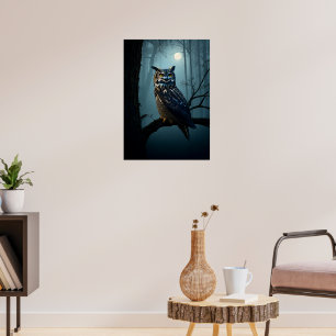 Owl in Moonlit Forest – Mysterious Night Wildlife  Poster