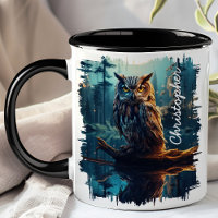 Owl in Moonlit Forest Reflection